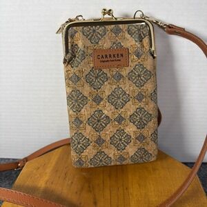 Carrken Crossbody Wallet Purse Cork Pattern Brown Faux Leather bag